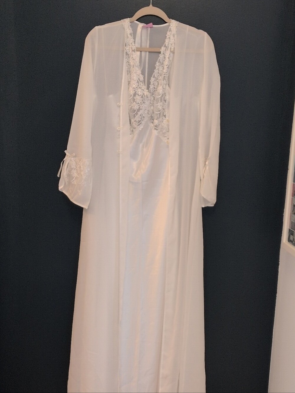 Long Nightgown Set With Ivory Lace Detailing